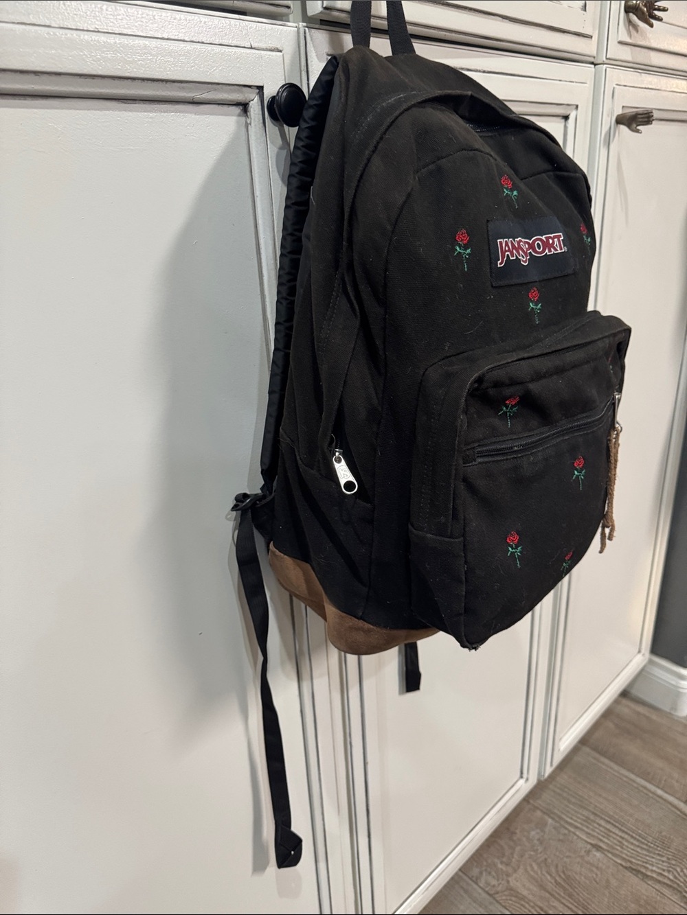 Vtg 90s Y2k JanSport Expressions backpack embroider red roses black brown suede - Picture 4 of 13